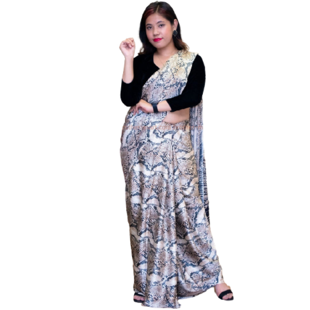 Black & White design Crepe Satin Festival Women Saree Printed Work