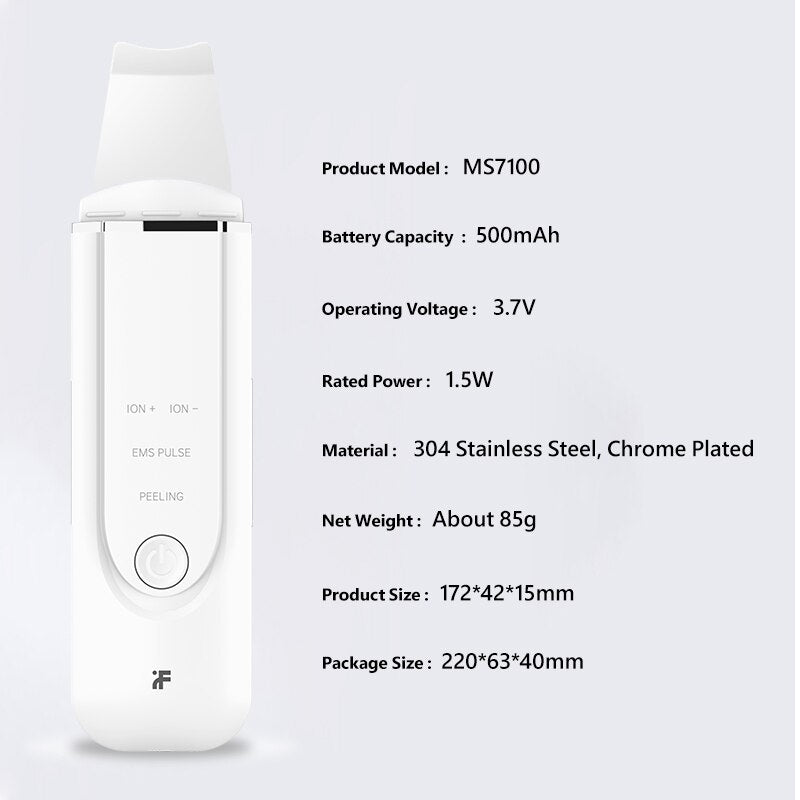 Xiaomi InFace Ultrasonic Facial Skin White color Scrubber Cleaner Blackhead Remover Peeling Shovel Cleaner Skin Care Facial Massager - Brother-mart