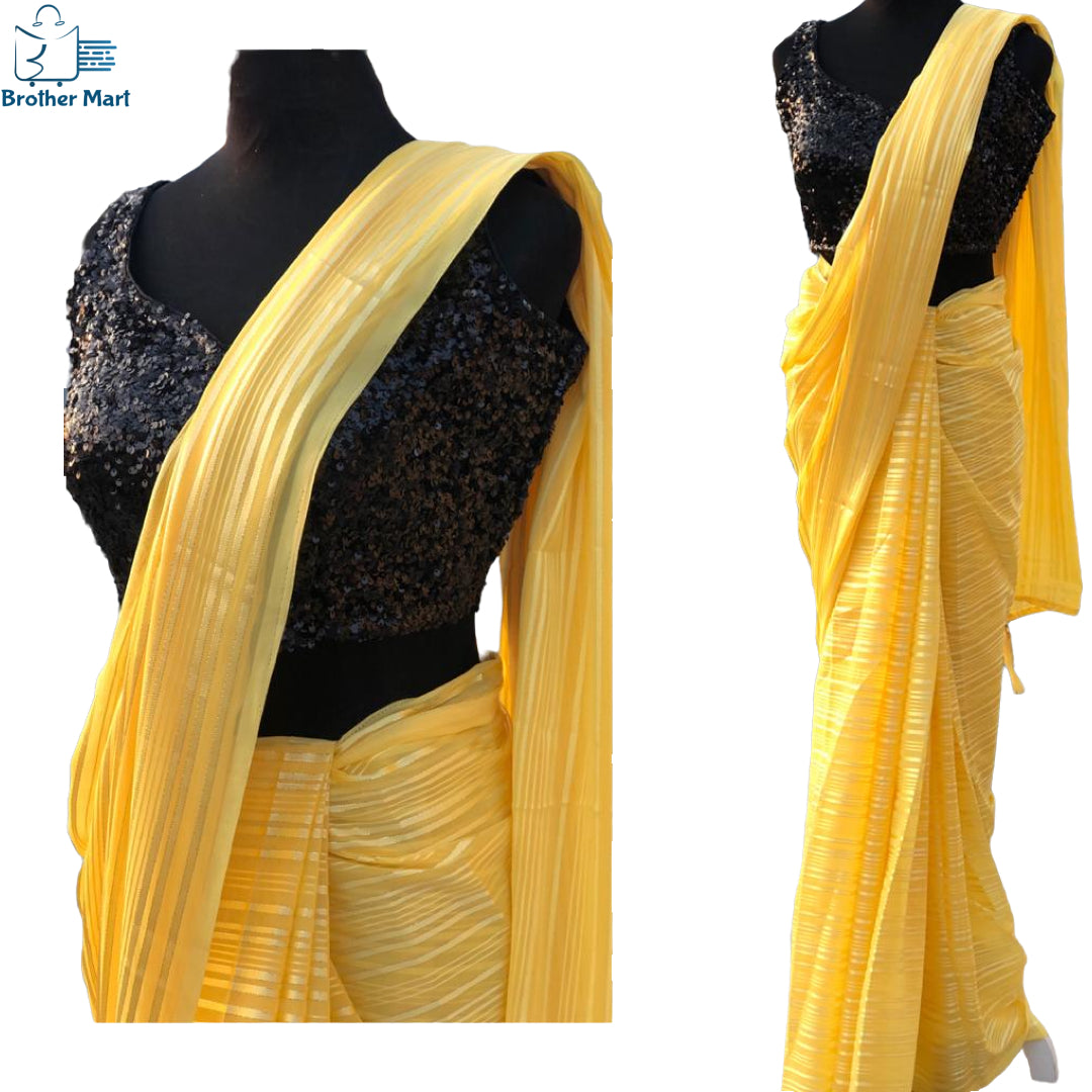 Silk Saree Trending Sequence With Matching Blouse Yellow Blue Green and Purple - Brother-mart