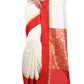 Women's Bengal Premium Garad Silk Saree with Blouse Piece (White and Red) - Brother-mart