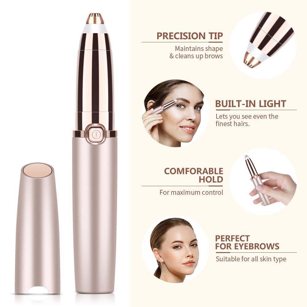 Flawless Electric Painless Facial Hair Remover Us Version  Trimmers With Led Light(Rose Gold) - Brother-mart