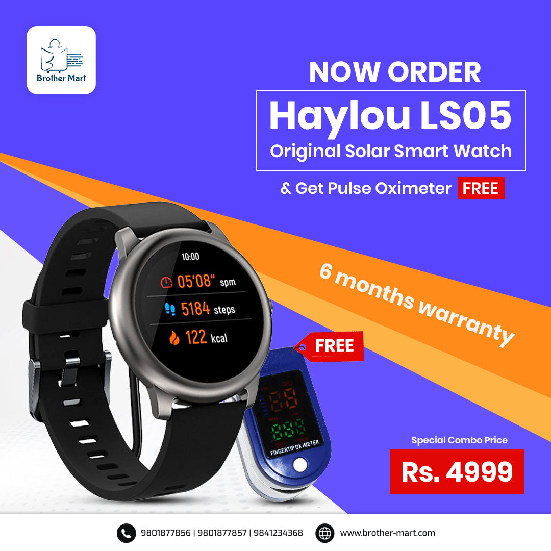 Haylou LS05 Original  Solar Smart Watch get Free Oximeter Heart Rate Sleep Monitor - Brother-mart