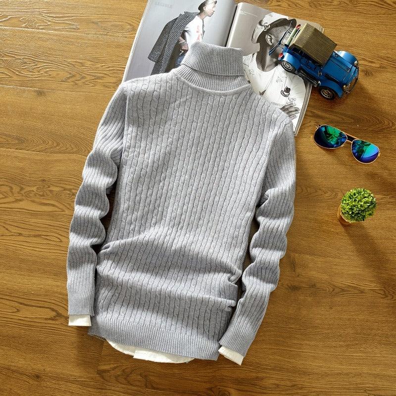 Winter Turtleneck Lining High Neck Grey Hineck Thick Warm Sweater Men - Brother-mart